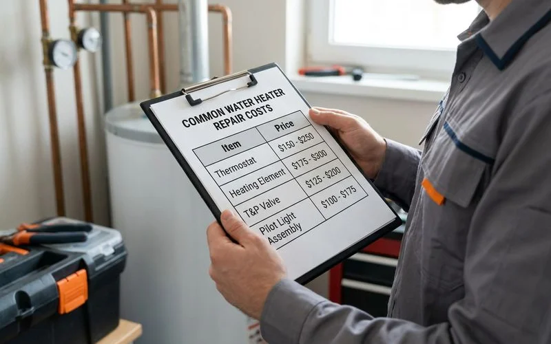 Cost chart for common water heater repairs