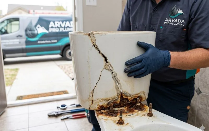 Cracked toilet tank as a clear replacement signal