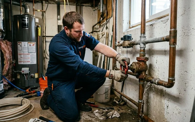 Main water shutoff valve being turned off