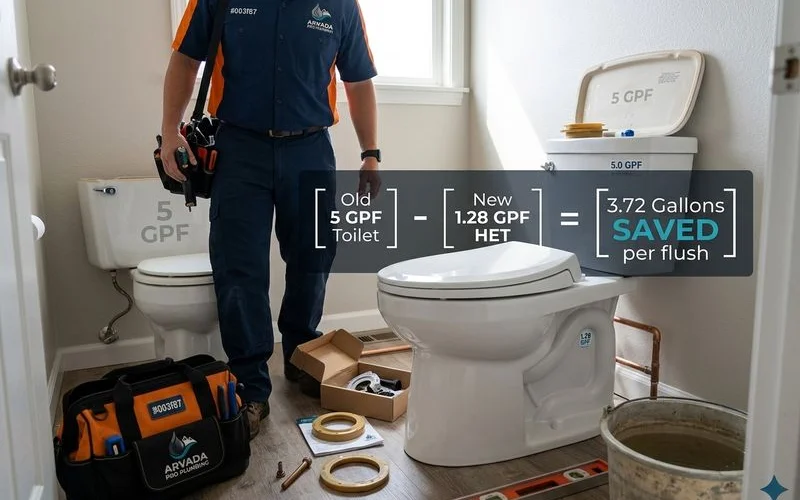 Modern high-efficiency toilet being installed