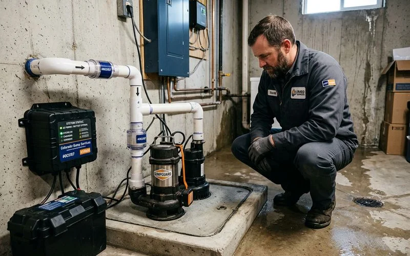 Newly installed primary sump pump with battery backup