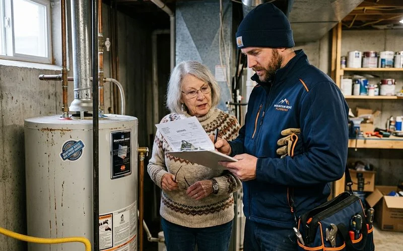 Plumber writing an upfront repair estimate