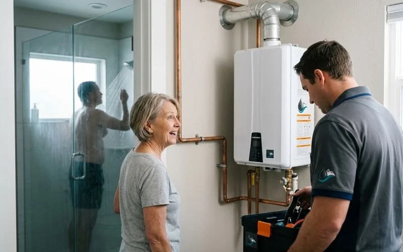 Tankless water heater saving space with endless hot water