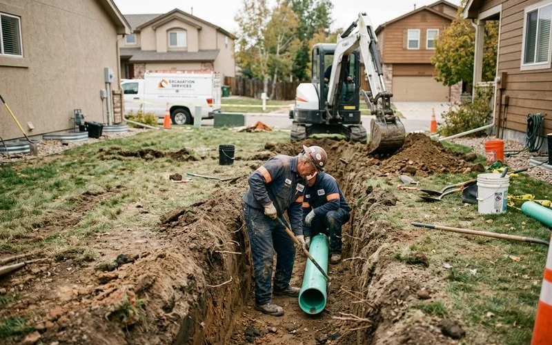 Traditional sewer excavation with an open trench
