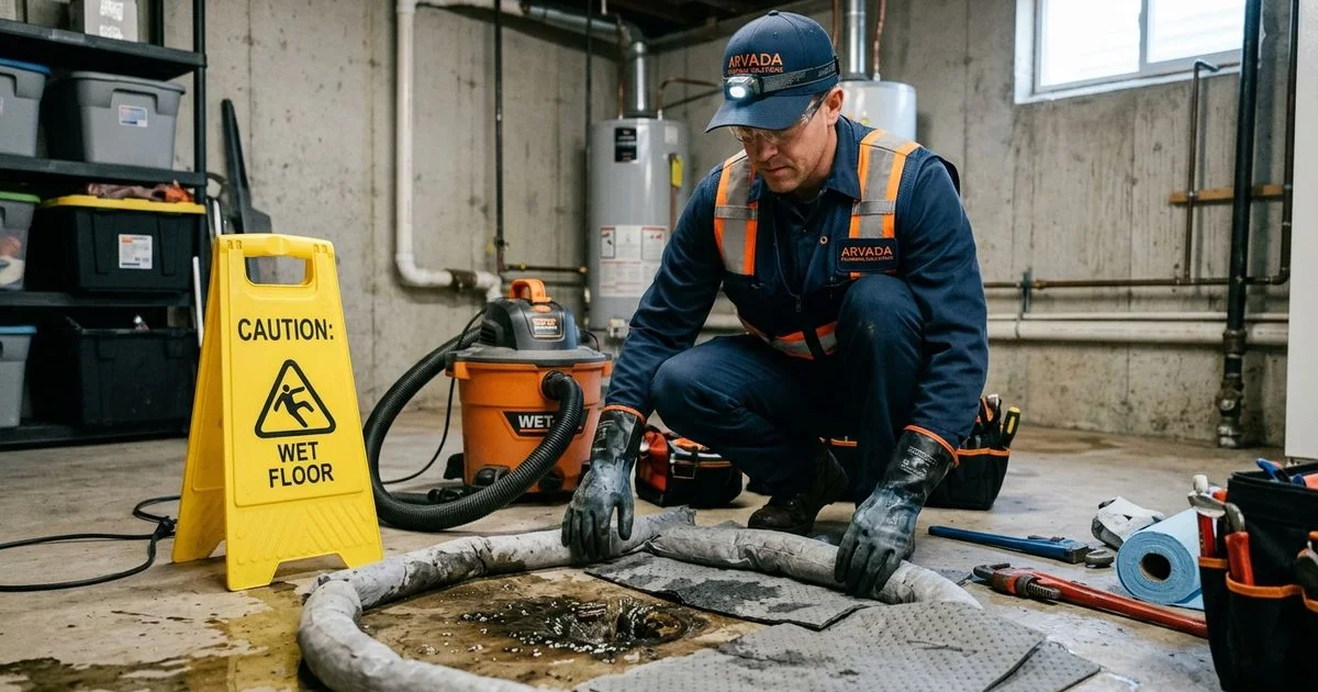 Basement sewer backup with emergency response in progress
