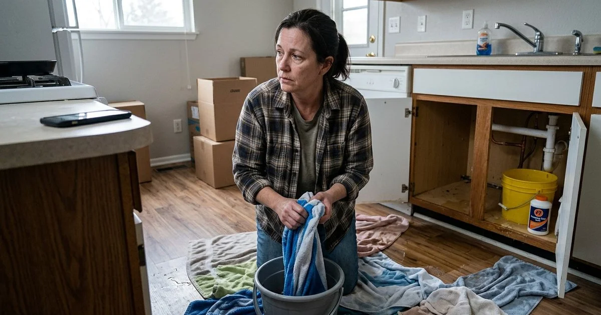 Homeowner containing water damage while waiting for an emergency plumber