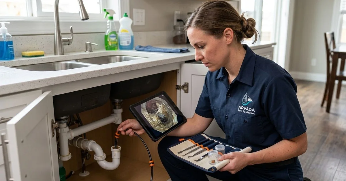 Plumber investigating the root cause of a recurring drain clog