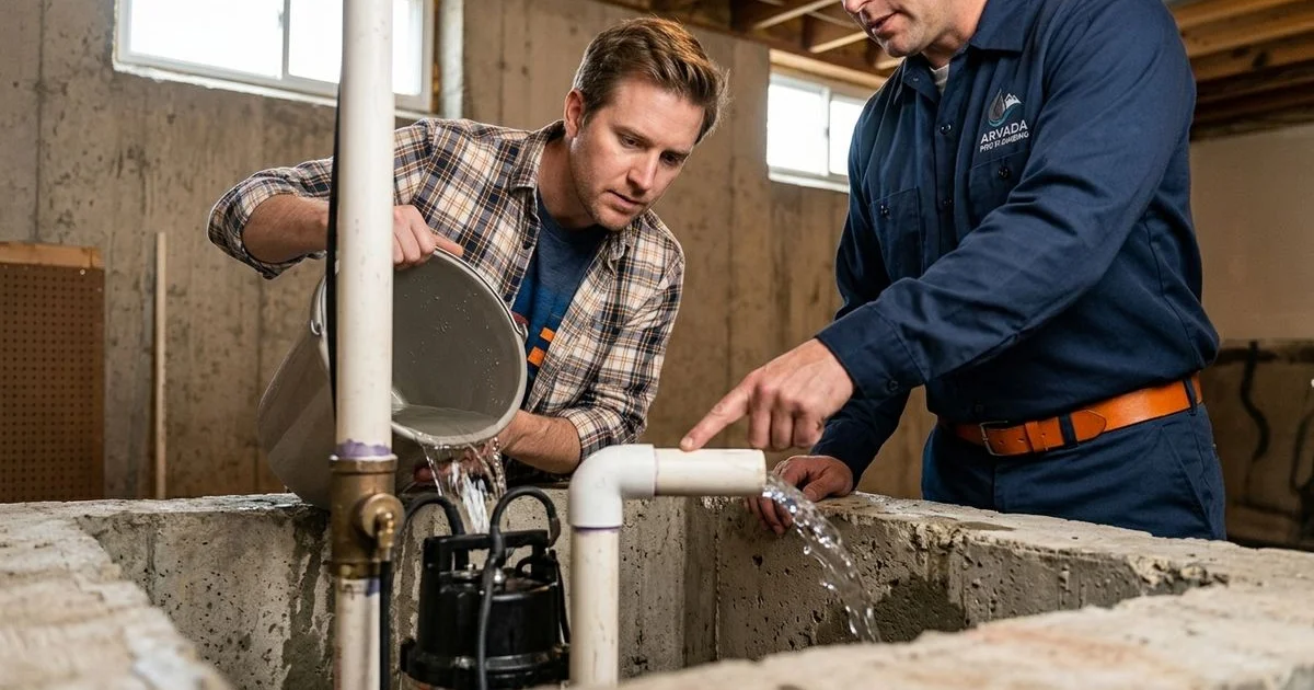 Sump pump being tested in a basement pit