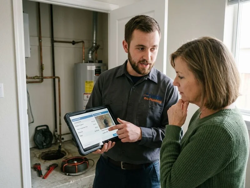 Arvada Pro Plumbing technician explaining repair options to a homeowner