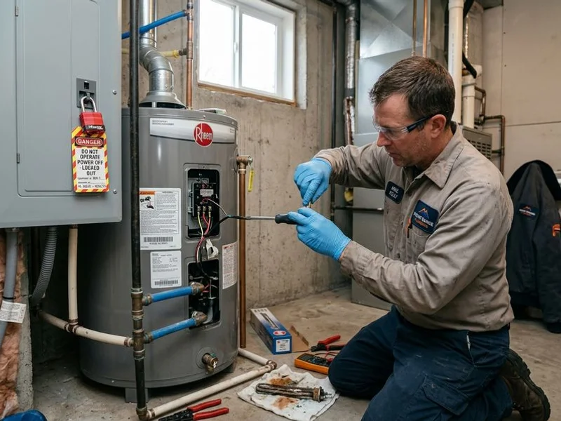 Electric water heater thermostat and element being replaced