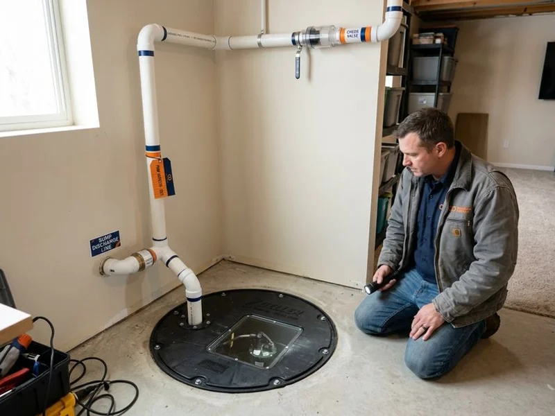 Finished basement protected by a sump pump with clean discharge