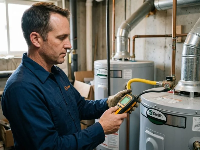 Gas leak detector used near a water heater connection