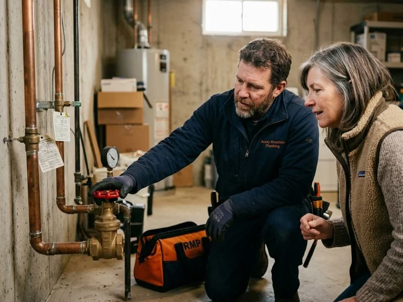 Plumber showing the main shutoff to the homeowner