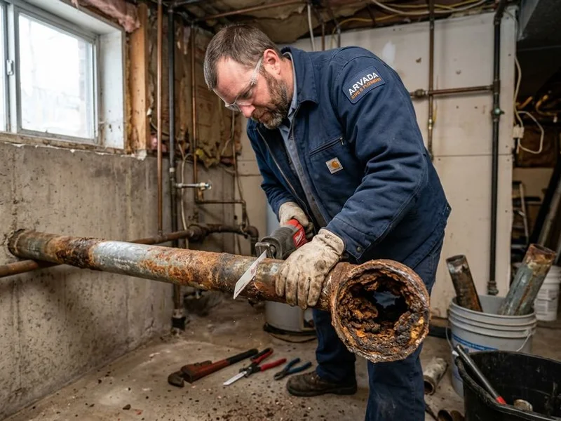 Old galvanized pipe being removed with visible interior rust