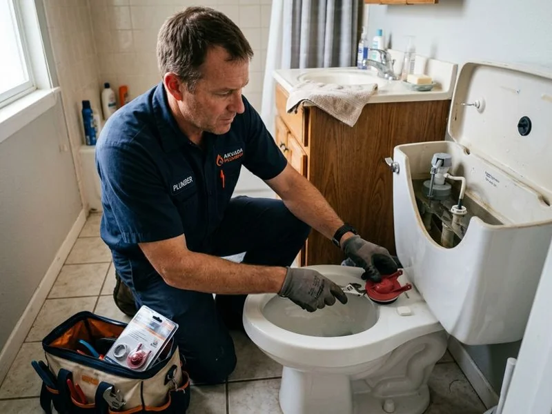 Running toilet being repaired with a new flapper and fill valve
