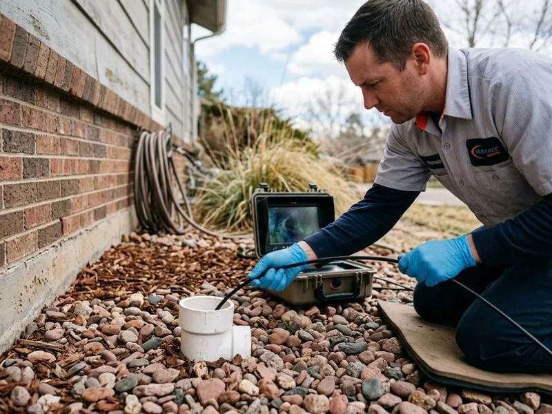 Sewer scope being inserted through an exterior cleanout
