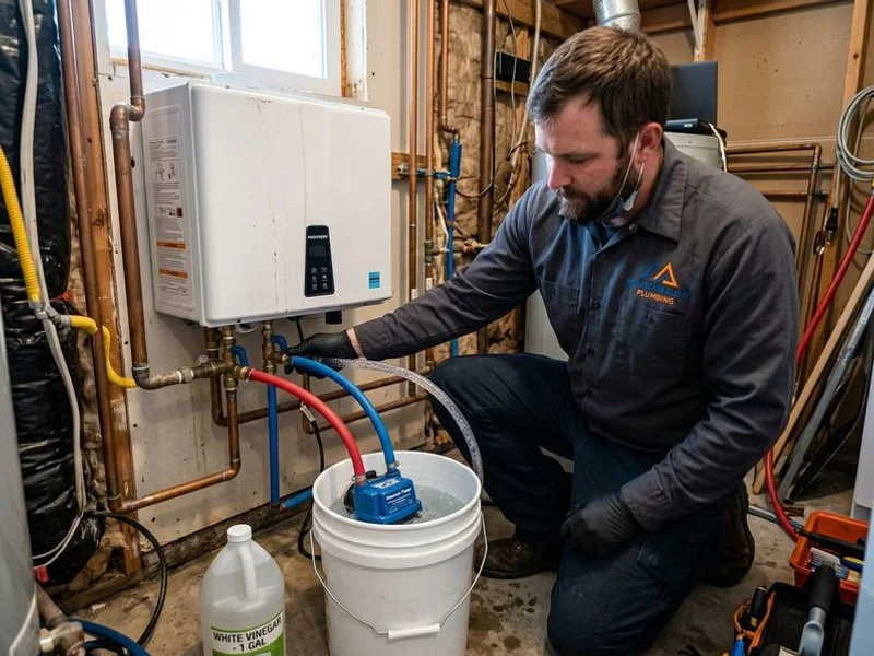 Tankless heater being descaled with a pump kit