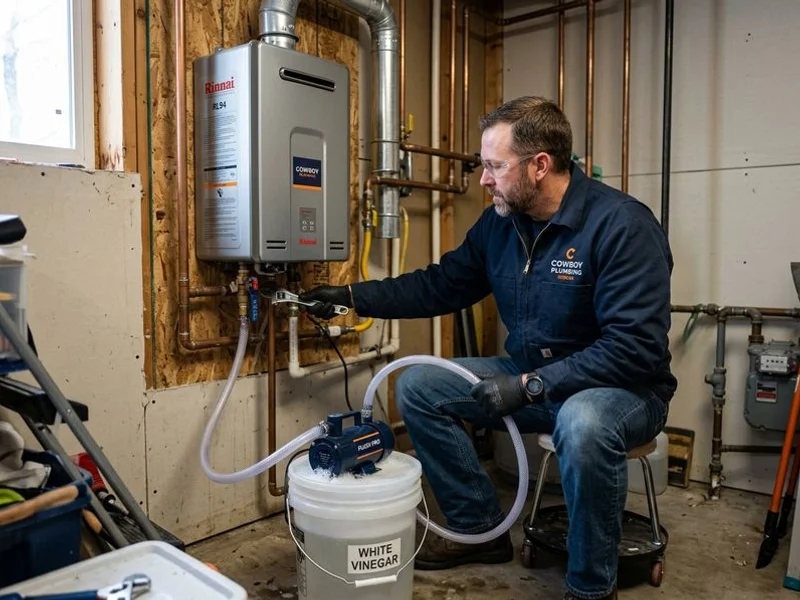 Tankless water heater being descaled with a circulation kit