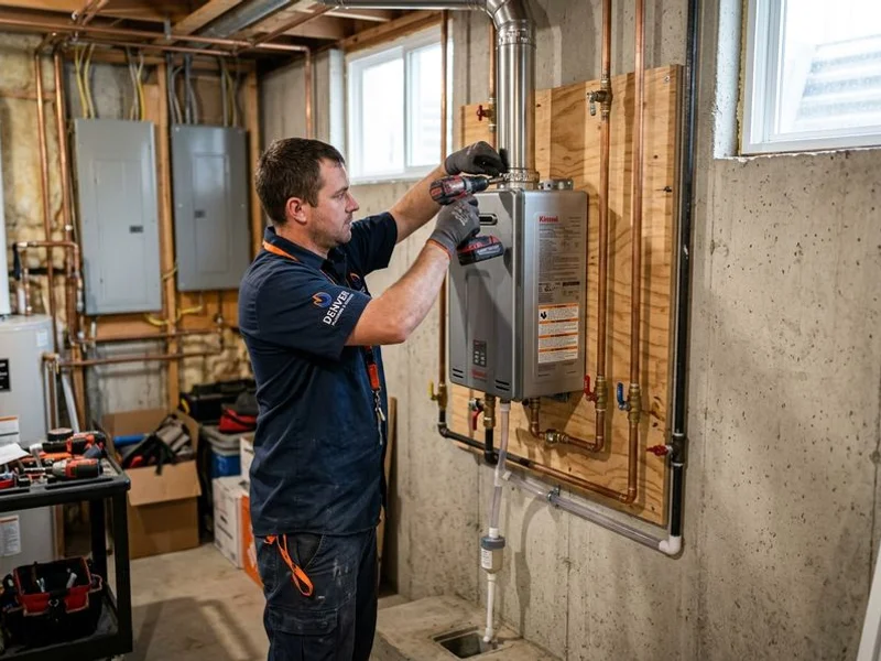 Tankless water heater mounted with stainless venting and condensate line