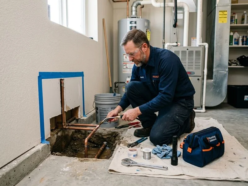 Targeted small access cut for slab leak repair