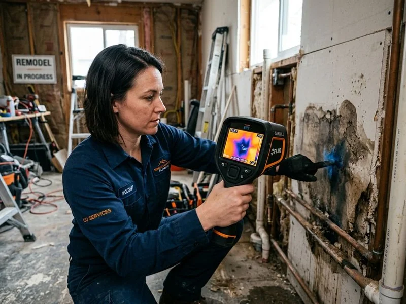 Thermal imaging camera showing a hidden leak behind drywall