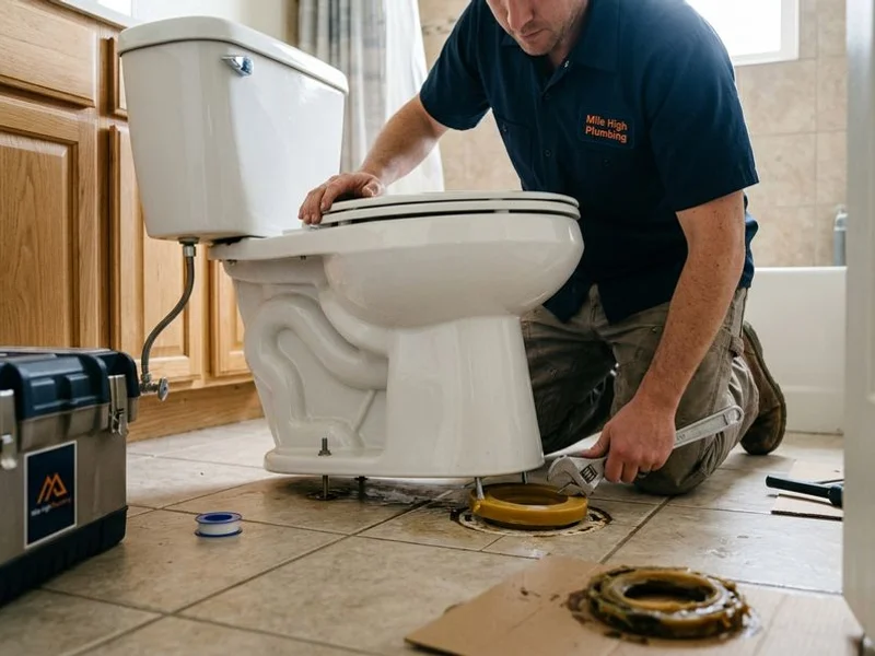 Toilet base leak being resealed with a new wax ring