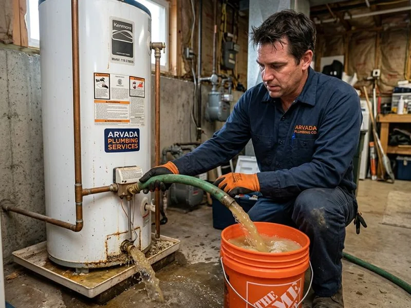 Water heater being flushed to remove hard water sediment