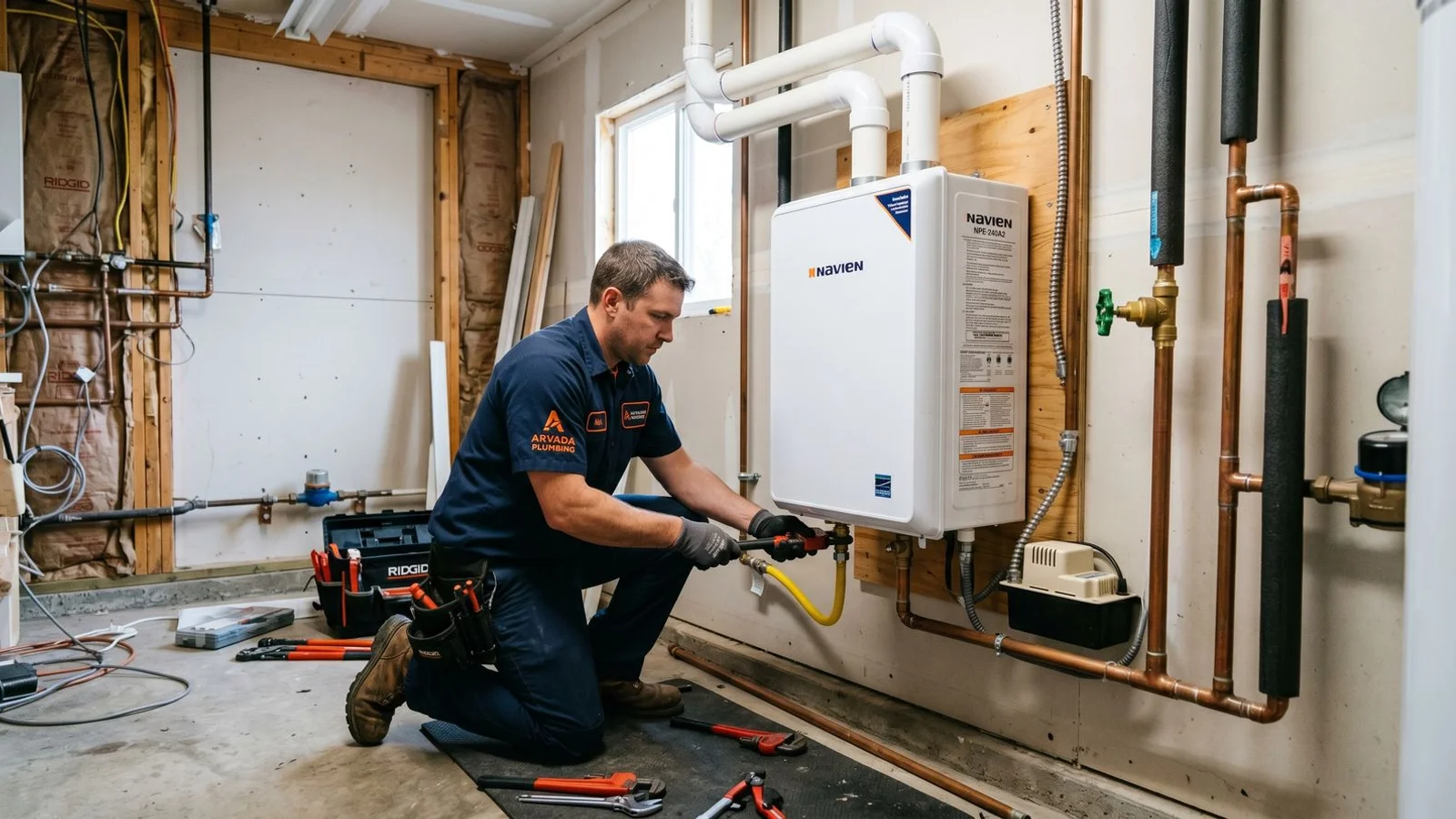 Tankless water heater installation in an Arvada home